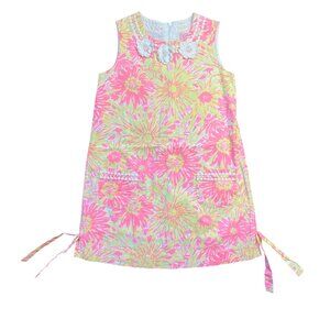 Lilly Pulitzer Classic Shift Dress Girls 6 100% Cotton Floral Pink Yellow Pocket